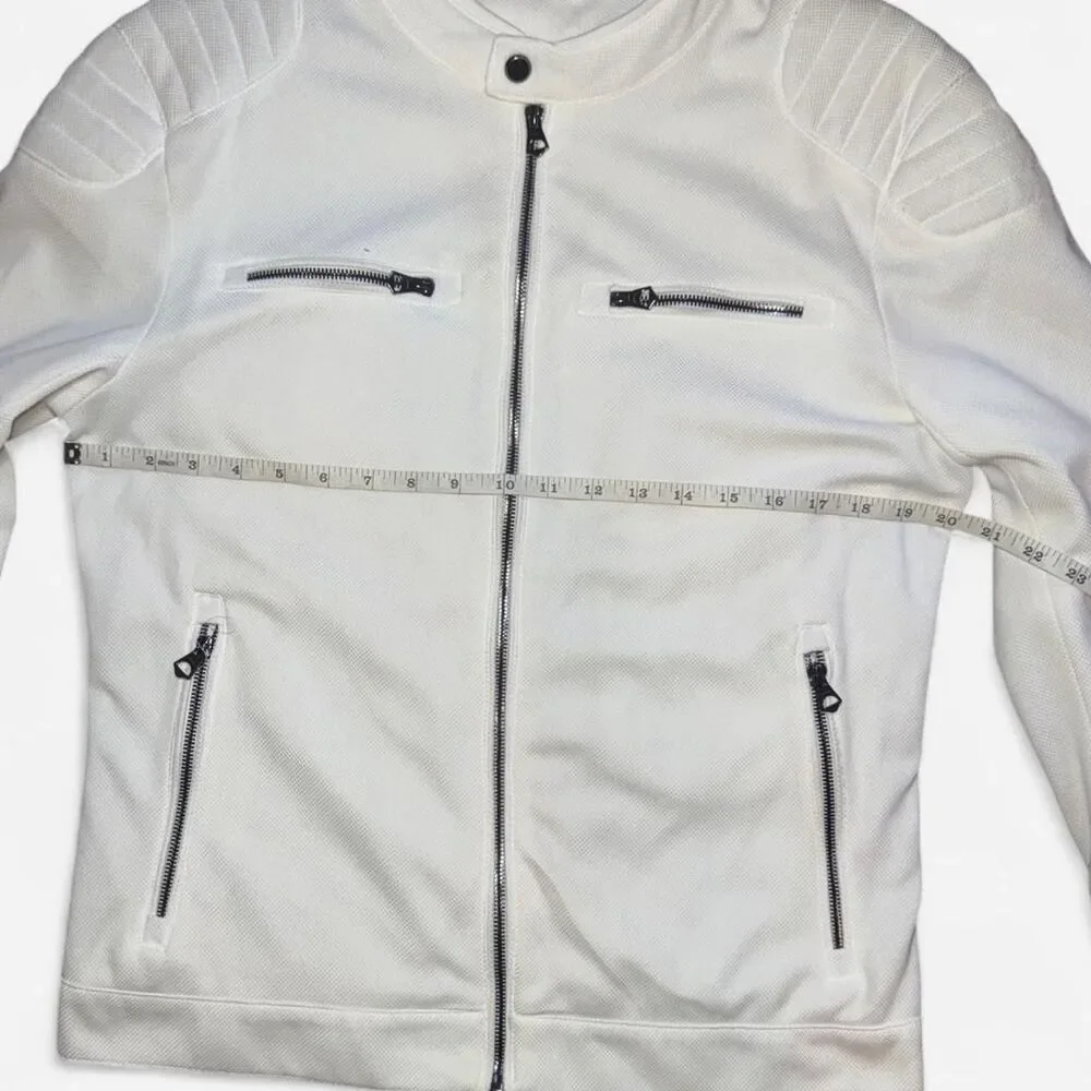 Zara Men's White Moto Racer Jacket SIZE LARGE
